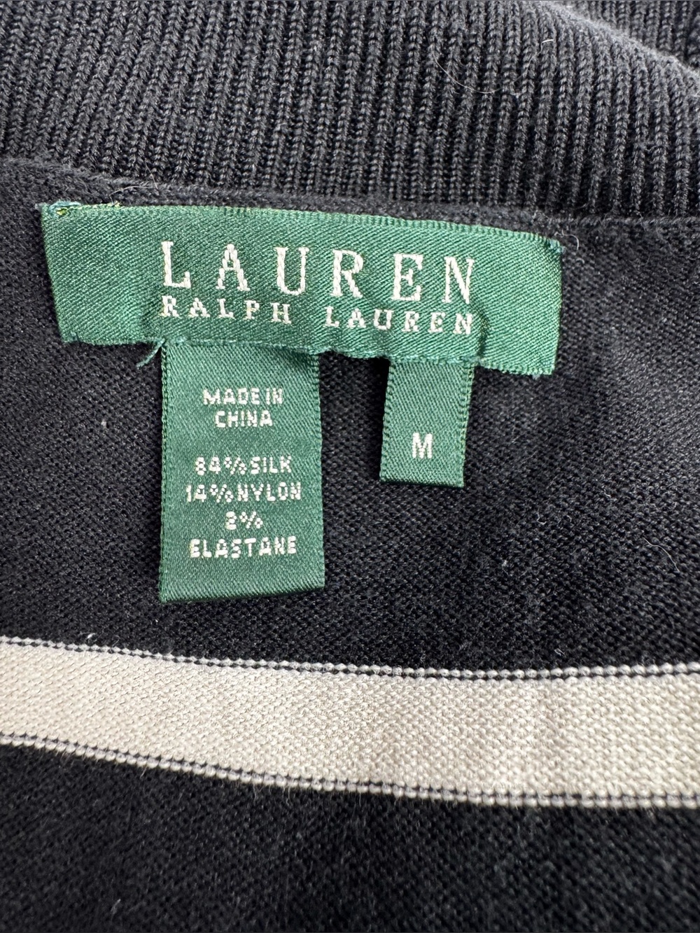 Lauren Ralph Lauren Black Ivory Striped Sleeveless Mock Neck Top M - Picture 6 of 16